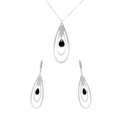 Komplet srebrny łezki z czarnymi cyrkoniami