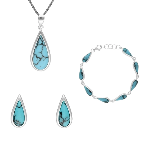 Komplet łezki z turkusem srebro