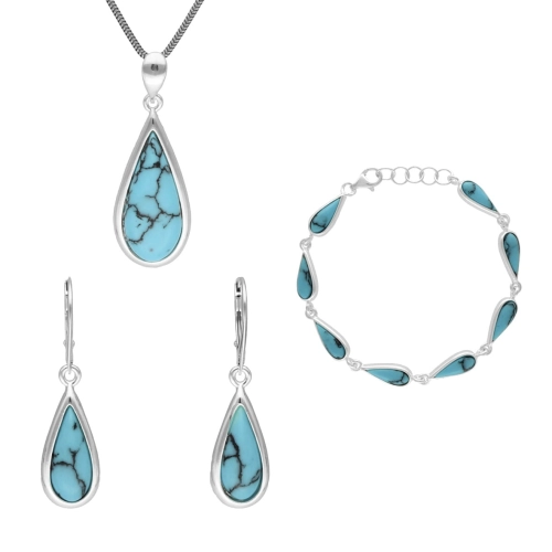 Komplet łezki z turkusem srebro