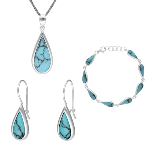 Komplet łezki z turkusem srebro