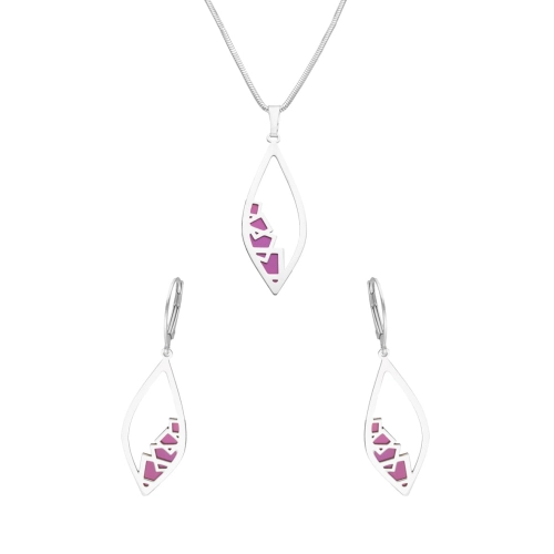 Komplet srebrny z fioletowym tytanem łezki