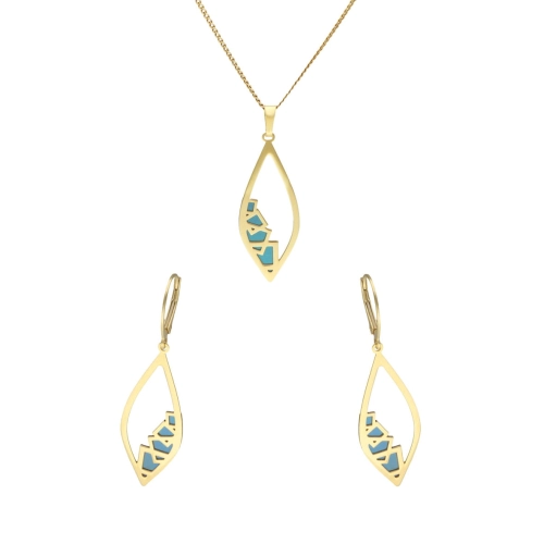 Komplet z turkusowym tytanem srebro pozłacane