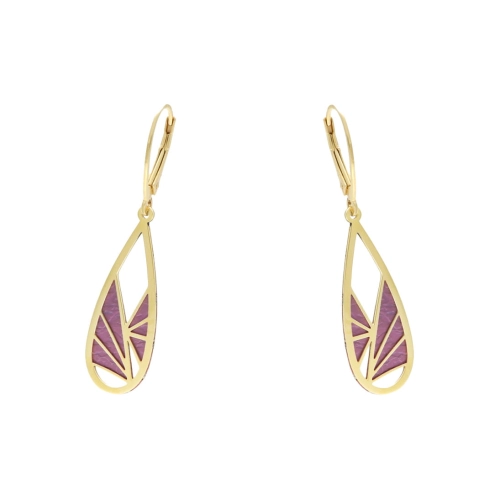 Kolczyki srebrne z fioletowym tytanem łezki pozłacane