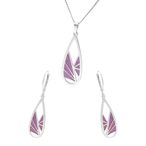 Komplet srebrny z fioletowym tytanem łezki