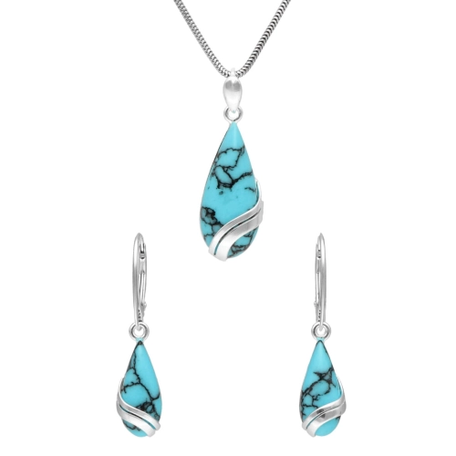 Komplet łezki z turkusem srebro