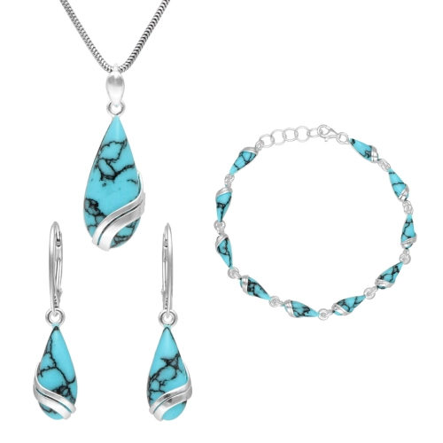 Komplet łezki z turkusem srebro
