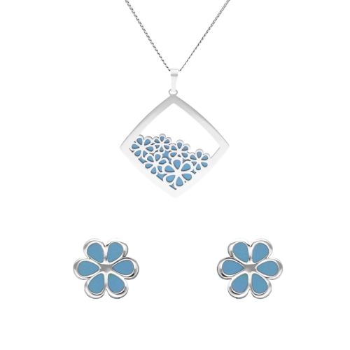 Komplet z turkusowym tytanem kwiaty srebro