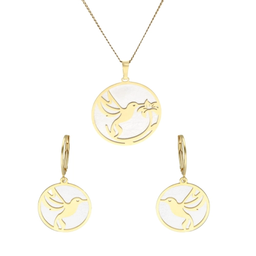 Komplet kolibry tytan srebro pozłacane