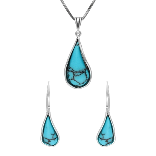 Komplet łezki z turkusem srebro