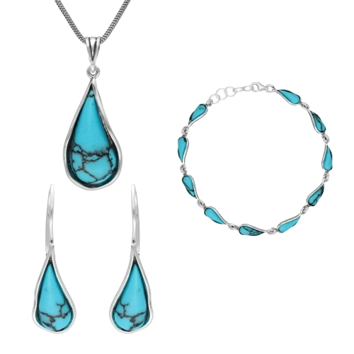 Komplet łezki z turkusem srebro