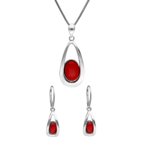 Komplet z koralem srebro oksydowane