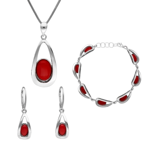 Komplet z koralem srebro oksydowane