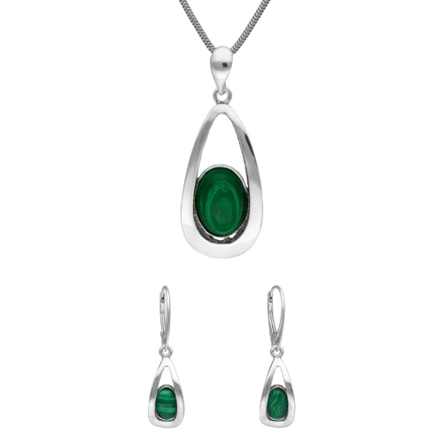 Komplet z malachitem srebro oksydowane