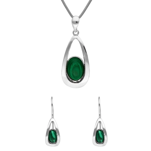 Komplet z malachitem srebro oksydowane