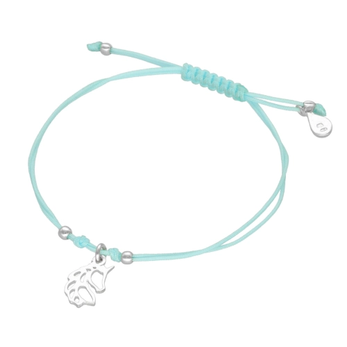 Bransoletka sznurkowa jednorożec błękitna srebro