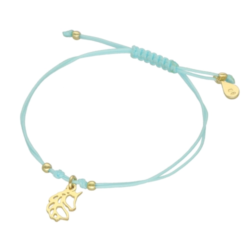 Bransoletka sznurkowa jednorożec błękitna srebro pozłacane