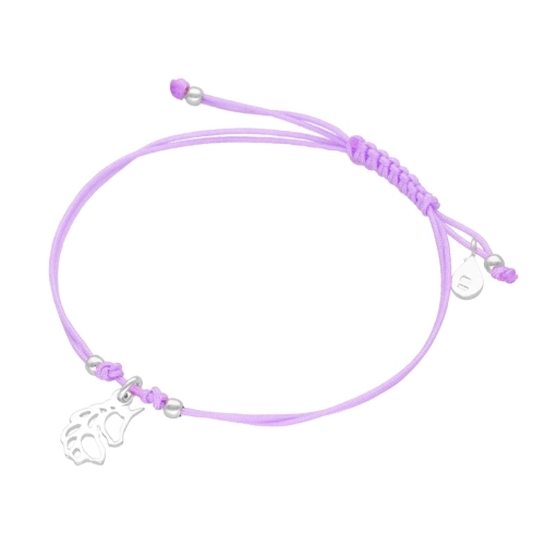 Bransoletka sznurkowa jednorożec fioletowa srebro 