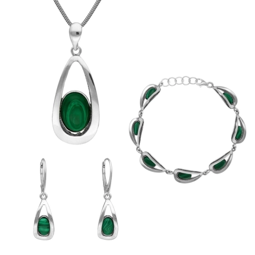 Komplet z malachitem srebro oksydowane