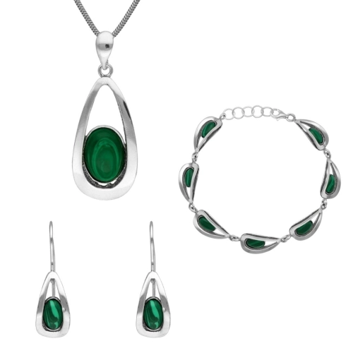 Komplet z malachitem srebro oksydowane