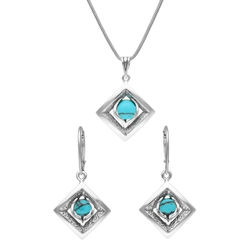 Komplet romby z turkusem srebro oksydowane