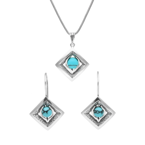 Komplet romby z turkusem srebro oksydowane