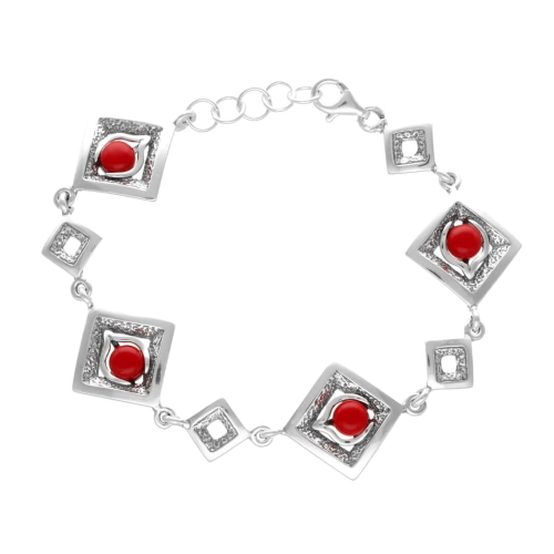 Bransoletka romby z koralem srebro oksydowane