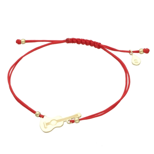 Bransoletka sznurkowa gitara czerwona srebro pozłacane