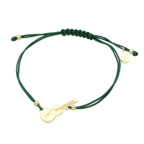 Bransoletka sznurkowa gitara zielona srebro pozłacane