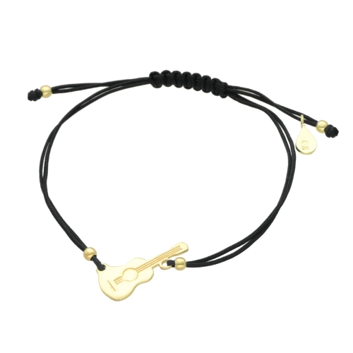 Bransoletka sznurkowa gitara czarna srebro pozłacane