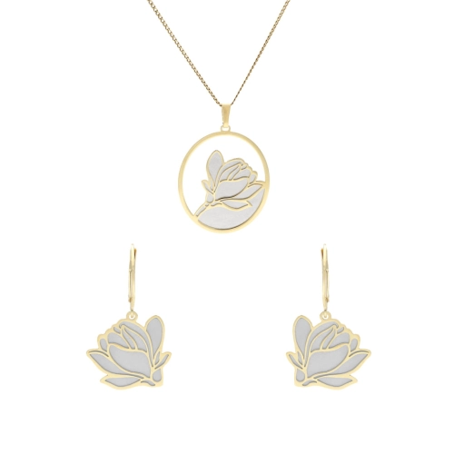 Komplet srebrny kwiat tytan srebro pozłacane