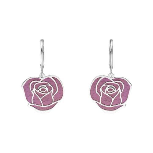 Kolczyki fioletowy kwiat róża tytan srebro