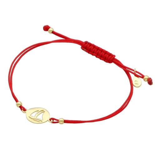 Bransoletka sznurkowa żaglówka czerwona srebro pozłacane