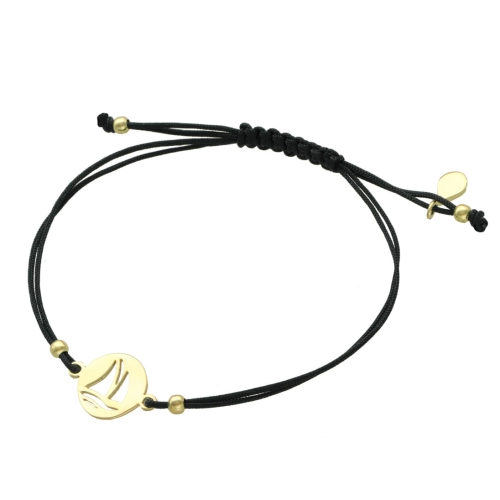 Bransoletka sznurkowa żaglówka czarna srebro pozłacane