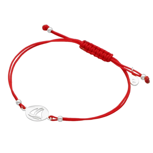 Bransoletka sznurkowa żaglówka czerwona srebro