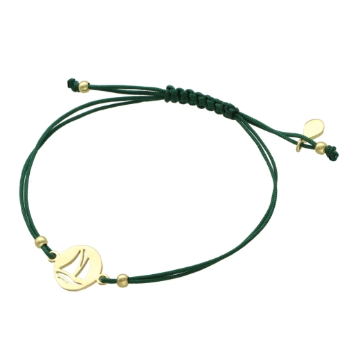 Bransoletka sznurkowa żaglówka zielona srebro pozłacane