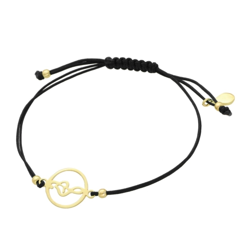 Bransoletka sznurkowa klucz wiolinowy czarna pozłacana