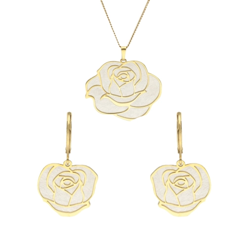 Komplet srebrny kwiat roża tytan srebro pozłacane