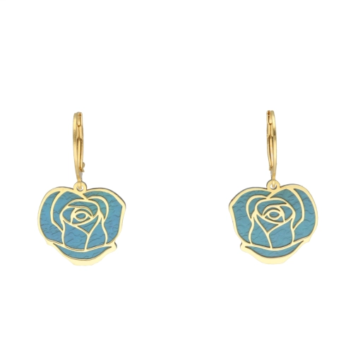 Kolczyki turkusowy kwiat róża tytan srebro pozłacane