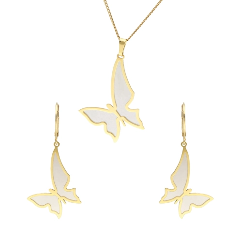 Komplet srebrne motyle tytan srebro pozłacane