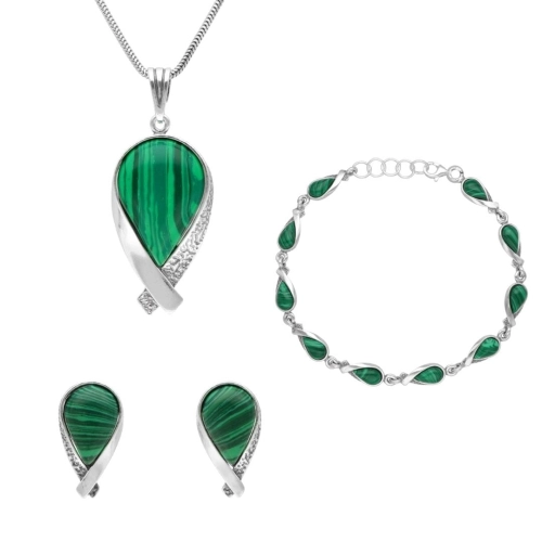 Komplet z malachitem srebro oksydowane