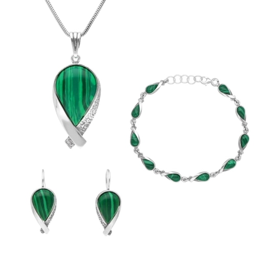 Komplet z malachitem srebro oksydowane