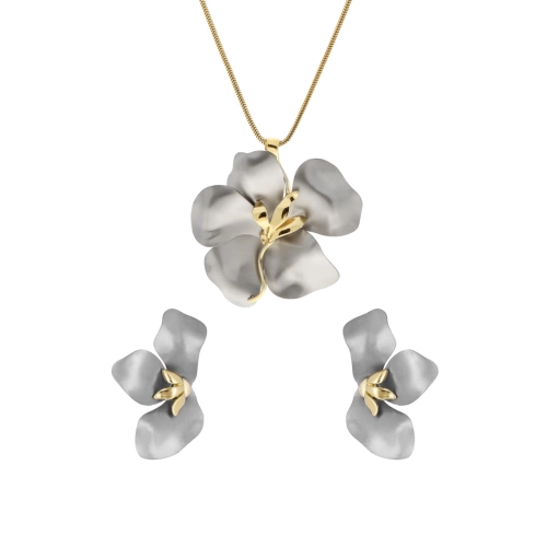 Komplet srebrne kwiaty tytan srebro pozłacane