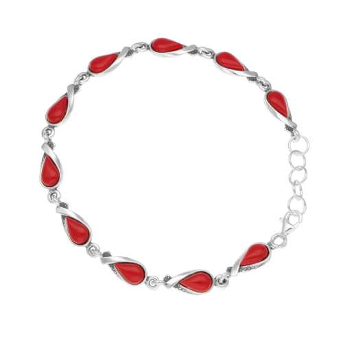 Bransoletka z koralem srebro oksydowane