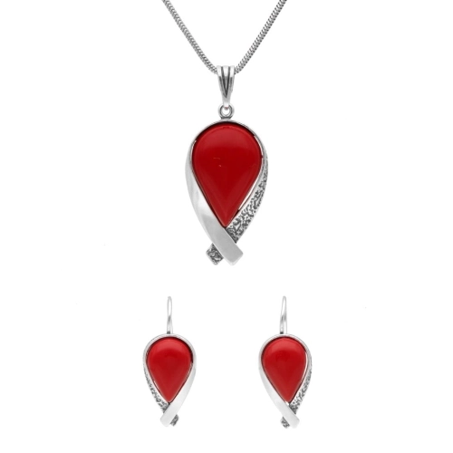 Komplet z koralem srebro oksydowane