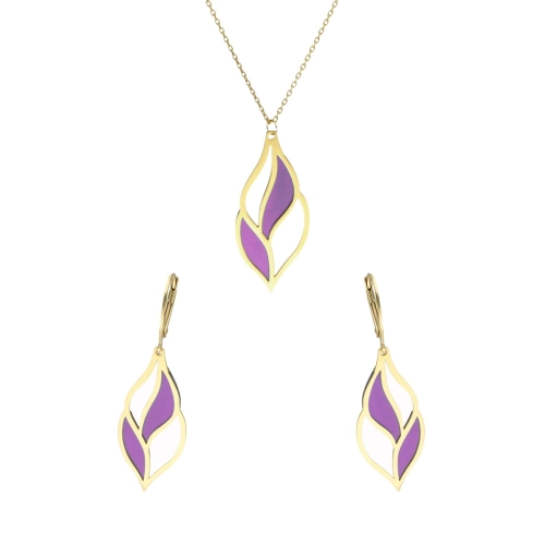 Komplet z fioletowym tytanem srebro pozłacane