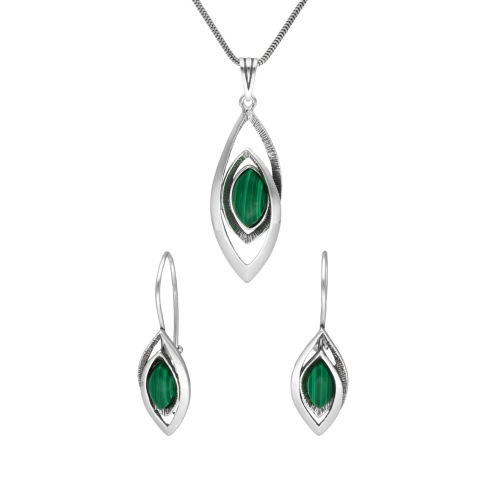 Komplet z malachitem srebro oksydowane