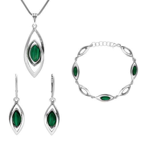 Komplet z malachitem srebro oksydowane