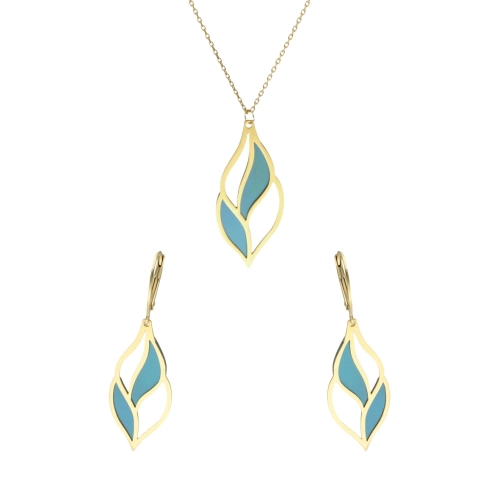 Komplet z turkusowym tytanem srebro pozłacane