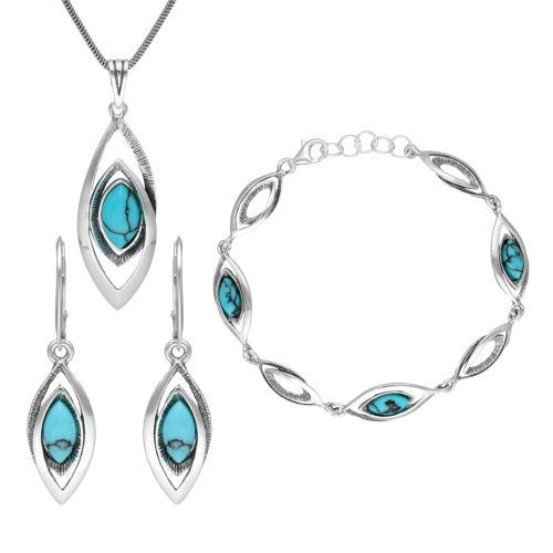 Komplet z turkusem srebro oksydowane