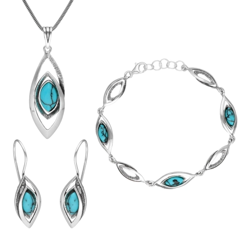 Komplet z turkusem srebro oksydowane